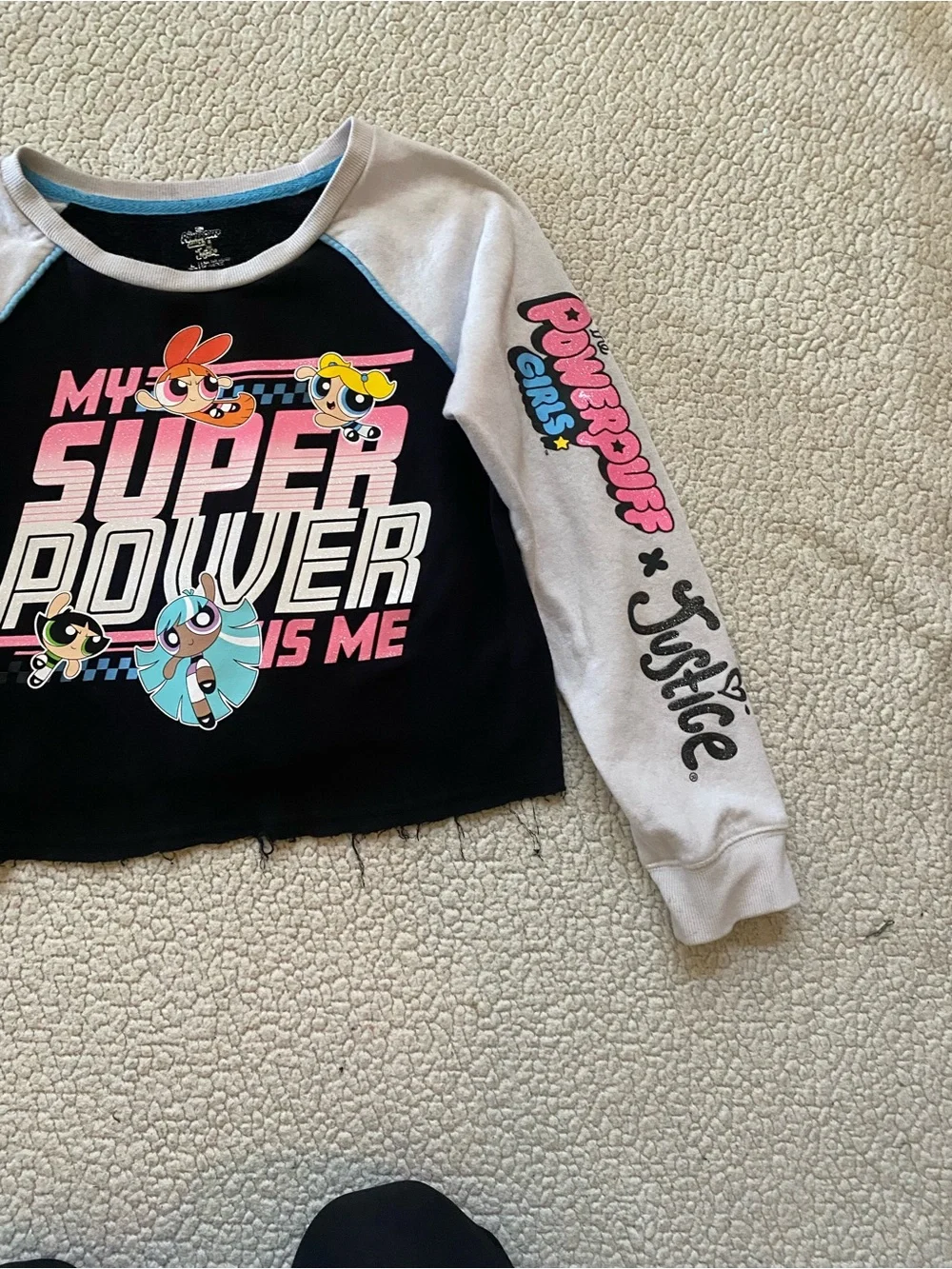Powerpuff Girls 'My Super Power Is Me' Black & Gray Raglan Top